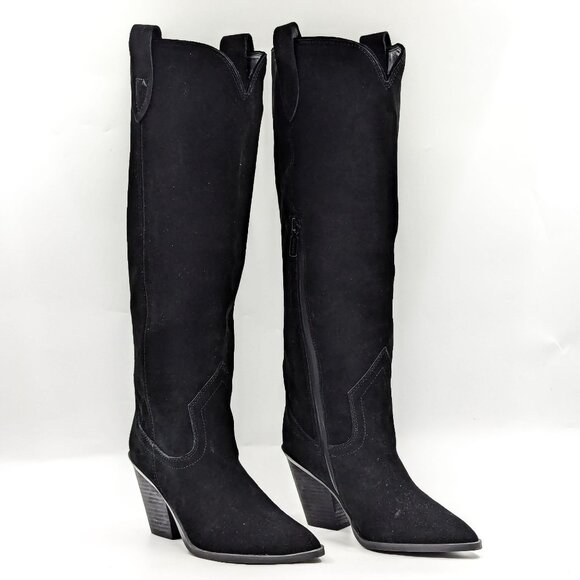 Blondo Wmn Wylde Black Suede Western Cowboy Zip Festival Waterproof Boots sz 6.5 - Picture 1 of 11